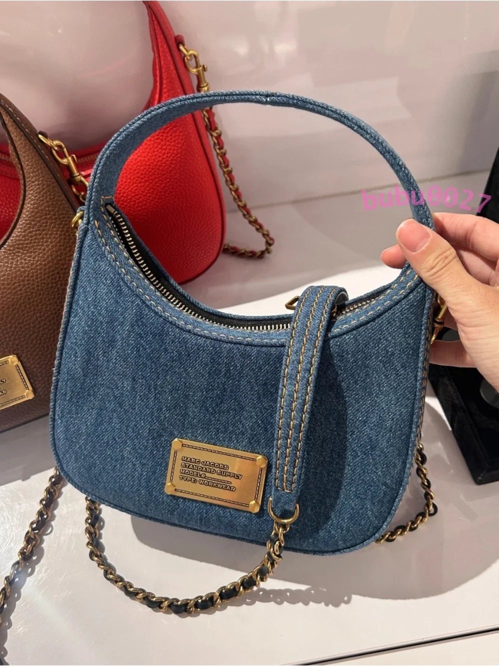 NWT✨Marc Jacobs Work Wear Denim Top Handle Crossbody Blue Chain Hobo Bag y2k